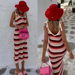 Zara Red and White Striped Midi Dress